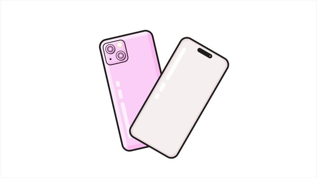 Animated illustration of two smartphones, one pink and one white, spinning in a loop. Perfect for social media, presentations, or video projects.