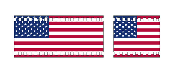 Vintage style american flag 35mm film strip frame border vector graphic design. Usa freedom flag film reel to use for 4th july independence day, memorial day projects. 