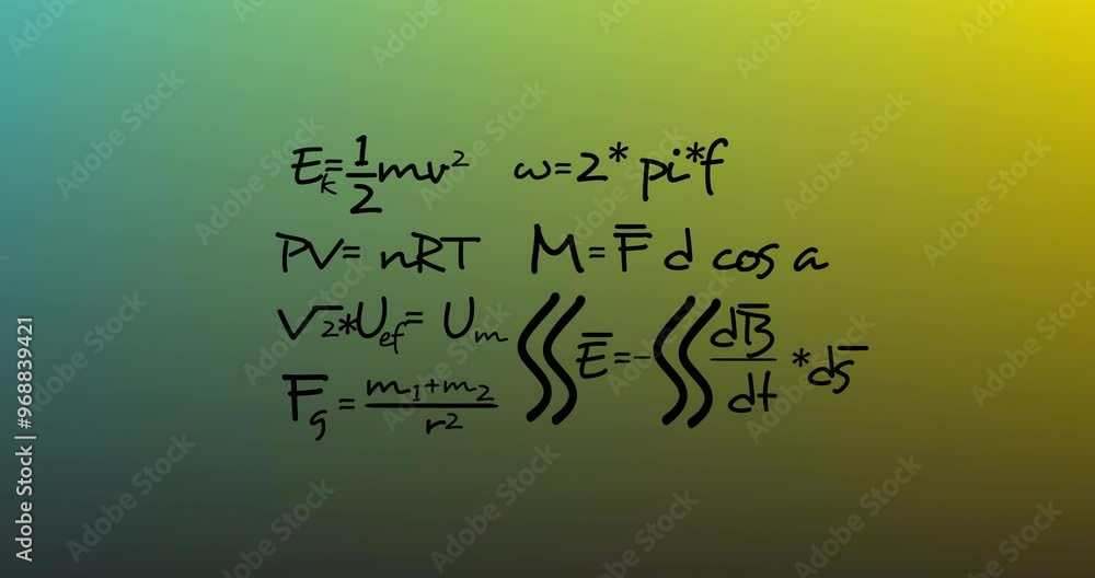 Poster animation of mathematical data processing over green background