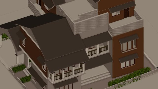 3d Animation of a Generic Classic brick house, Seamless Looped Rotating animation, with brick facade