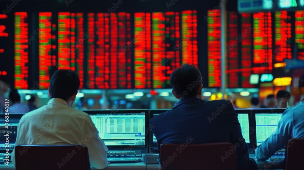 Poster Two Men Working at Computers in a Stock Exchange Office