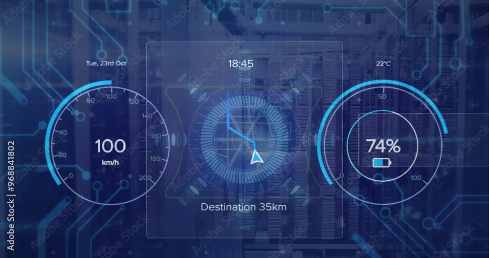 Poster animation of digital data processing over computer circuit board