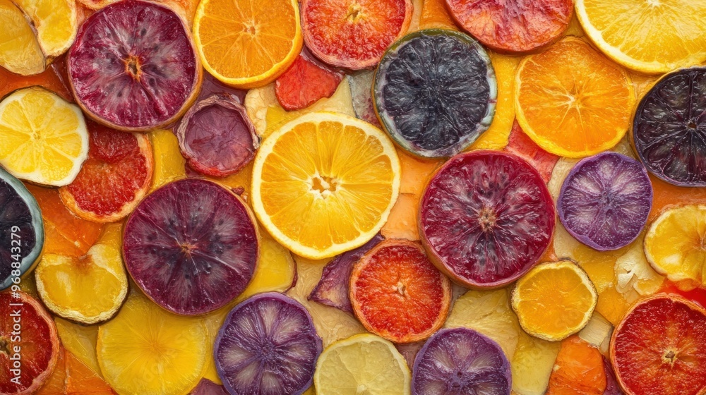 Poster Dried Citrus Fruit Slices Arranged in a Colorful Pattern