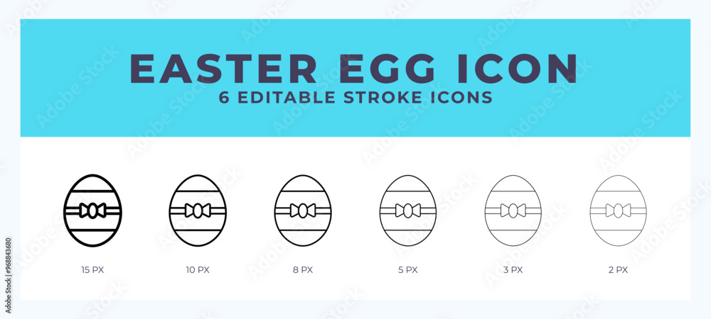 Poster Easter egg icon set with different stroke. Vector illustration with editable stroke.
