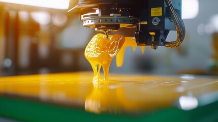 As molten plastic is extruded across a build platform, a rainbow-colored lattice structure emerges.