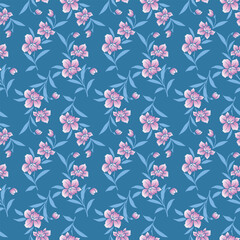 Japanese Wild Flower Branch Vector Seamless Pattern
