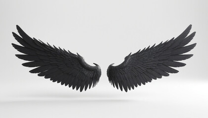 Obraz premium Paire ailes ange plumes noires réalistes légende créature fond blanc 3D render.
