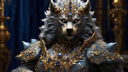 Werewolf King in Ornate Armor Adorned with Gemstones