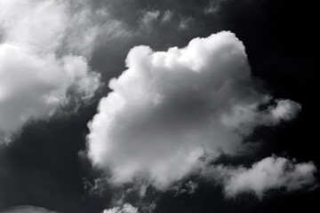 white cloud on black background. Wide sky and clouds dark tone.