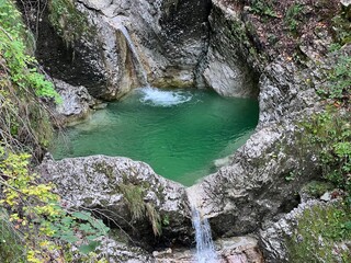 Fratarica canyon and stream waterfalls, Log pod Mangartom (Triglav National Park, Slovenia) -...