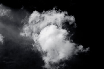 white cloud on black background. Wide sky and clouds dark tone.