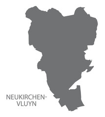 Neukirchen-Vluyn city map with boroughs grey illustration silhouette shape