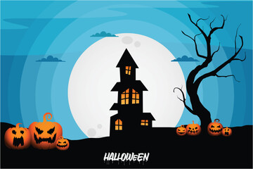 Halloween funny background silhouette  illustration.