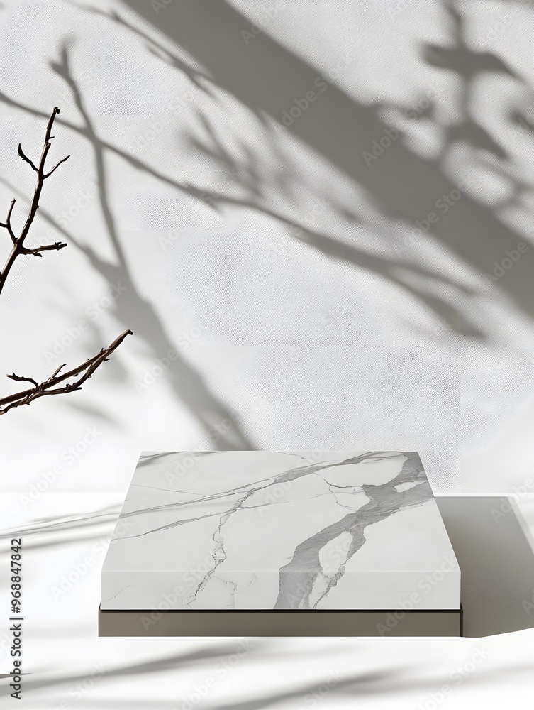 Poster minimalist marble display platform with branch shadow