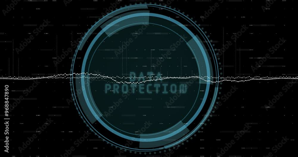 Aufkleber animation of digital data processing over scope scanning with data protection text