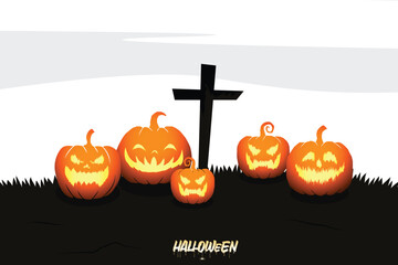 Halloween funny background silhouette  illustration.