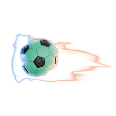 soccer football with trailing flames and lightning, transparent background