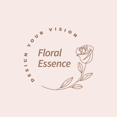 botanical logo, Elegant botanical blossom flower branch circle minimalist business line logo vector illustration, Minimalist Botanical Rose Logo, Elegant Floral Design.