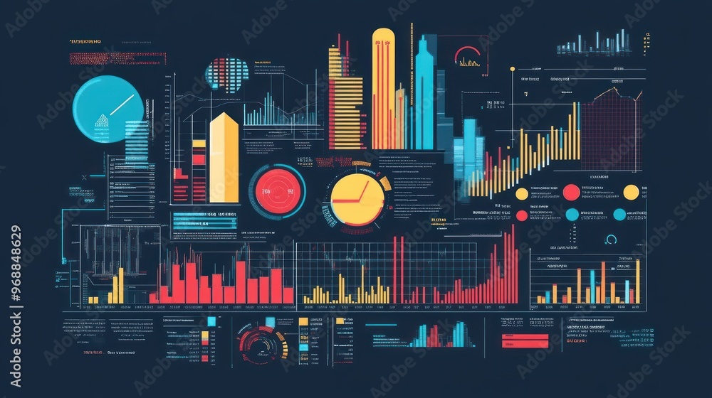 Poster A Futuristic Digital Interface with Graphs, Charts, and Data Visualizations