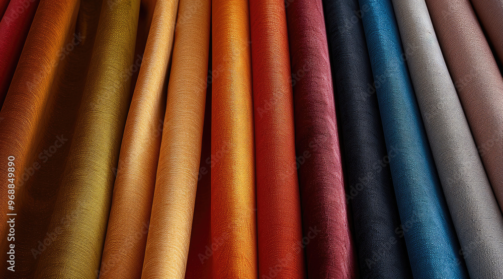 Aufkleber a rainbow of solid color fabric samples, close-up of different textures and finishes from smooth cot