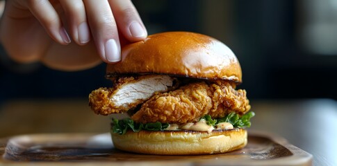 Close-up of a Delicious Crispy Chicken Burger