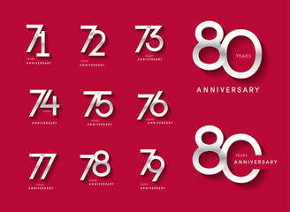 71 to 80 set of anniversary logotype modern number with shiny number. alternative logo number silver anniversary celebration