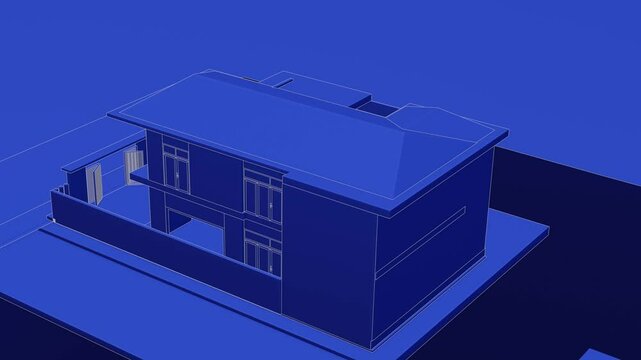 Generic G+1 House, Seamless Looped Rotating animation, Blueprint, 3d model