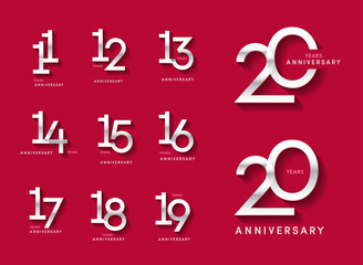 11 to 20 set of anniversary logotype modern number with shiny number. alternative logo number silver anniversary celebration