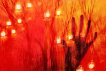 lights in the red haunted forest ghost hand