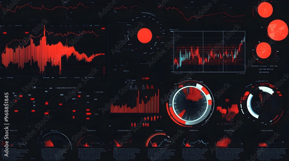 Poster a highly detailed and advanced futuristic infographic showcasing the cycles and analytics of the mar