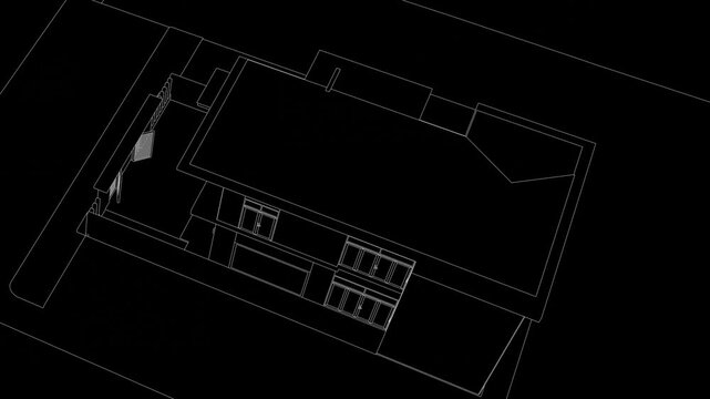 Generic G+1 House, Seamless Looped Rotating animation, linework