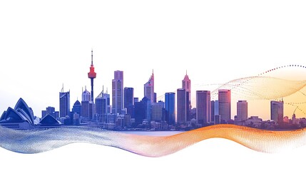 Fototapeta premium Sydney Skyline with Abstract Waves and Dots