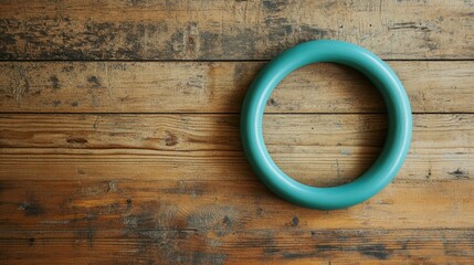 Pilates ring resting on a wooden floor, with space for copy about flexibility and toning.