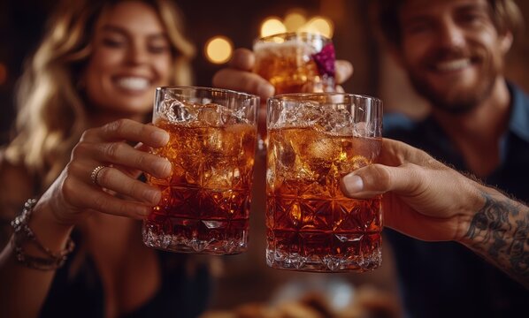 Friends toast with cocktails, celebrating a joyful evening filled with laughter and camaraderie