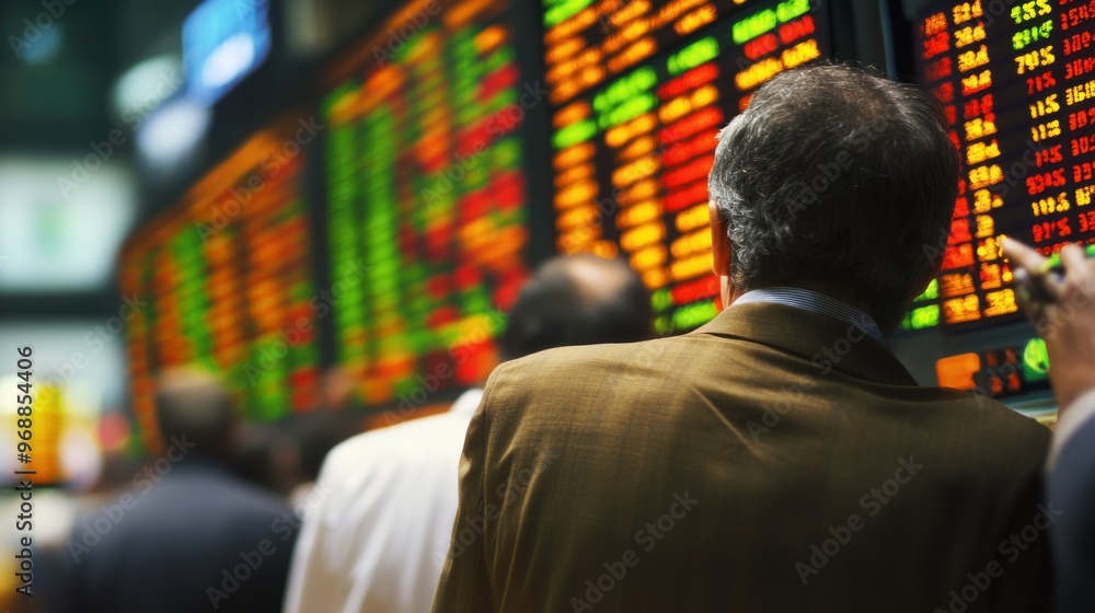 Poster A Man Observing Stock Market Data on a Display Screen
