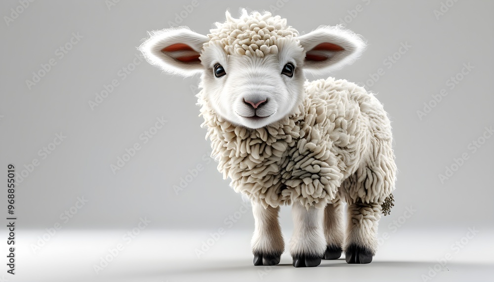 Wall mural fluffy lamb with soft white wool showcased in 3d against a clean white backdrop