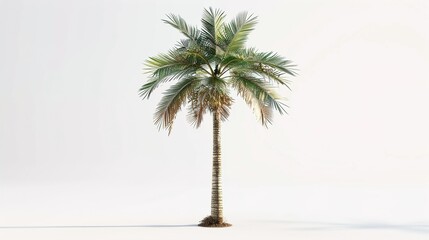 A realistic palm tree with detailed fronds and trunk texture on a clean white background.