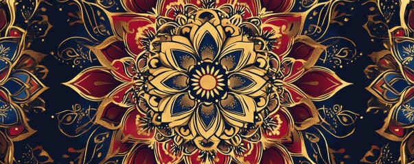 Ornate Indian mandala design featuring intricate patterns and vibrant colors creating a mesmerizing symmetrical artwork