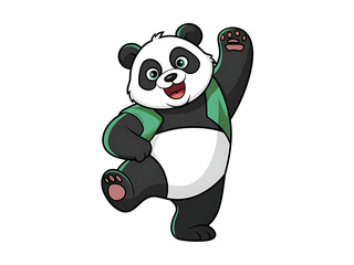 Naklejka premium Clip art of a cheerful panda dancing wearing a green colored dress.