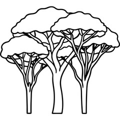 african trees outline coloring book page line art drawing