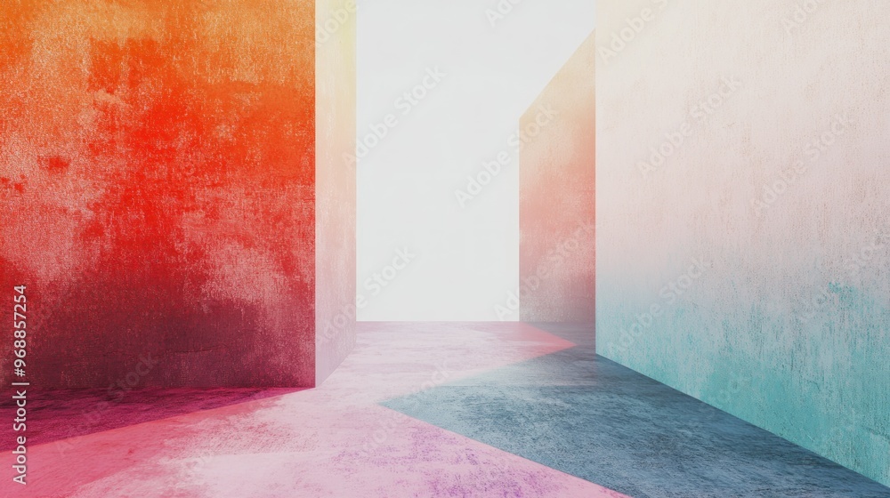 Poster abstract minimalist geometric composition with colored walls and a white background