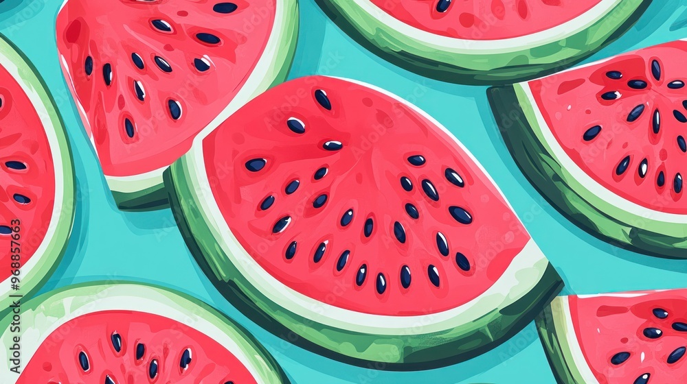 Poster abstract watermelon slices on a teal background
