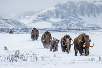 Naklejka premium Fantastically beautiful majestic mammoth in its natural habitat with large tusks