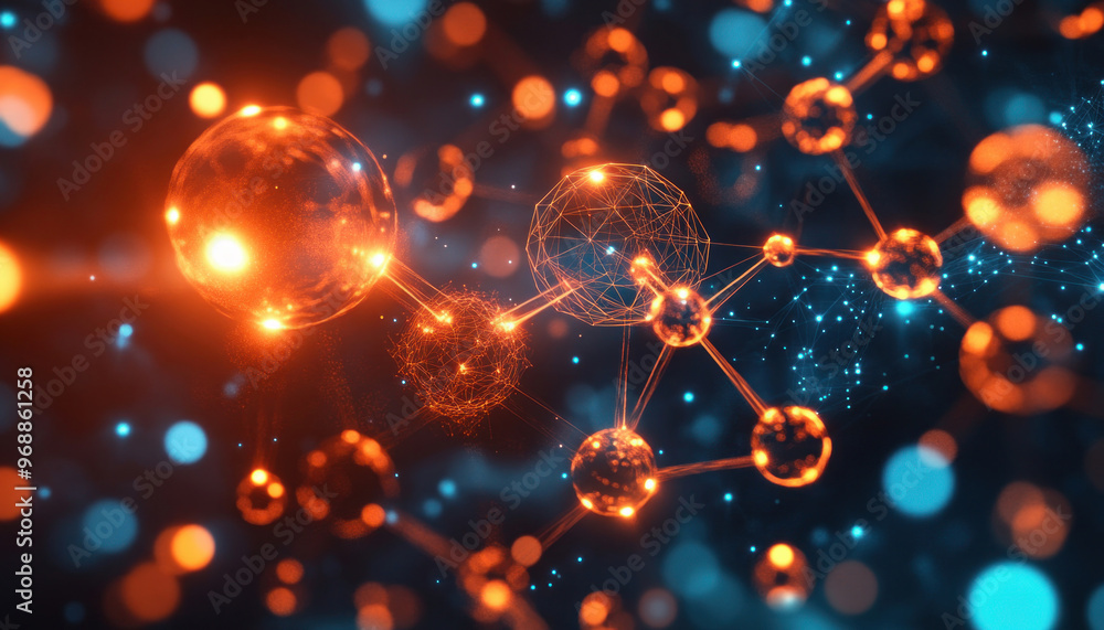 Aufkleber abstract network of glowing connected spheres floating in space