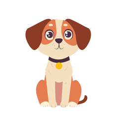 Funny pet in flat style. Dog in a sitting position, isolated on a white background. Pet