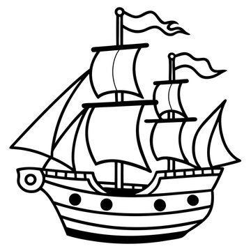 recommend clip art: a pirate ship outline coloring book page line art drawing