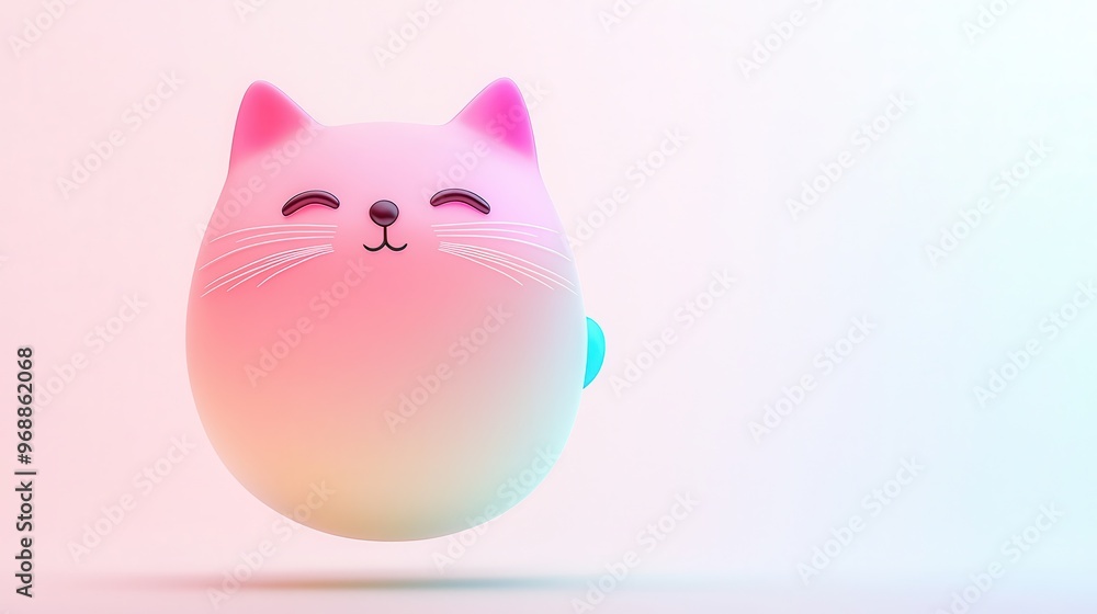 Poster Cute Cartoon Cat Floating in Pastel Colors.