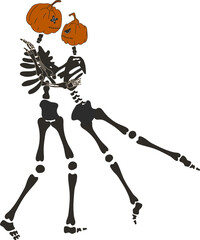 Funny Skeleton with a pumpkin head. Cute character Skeleton Bones.