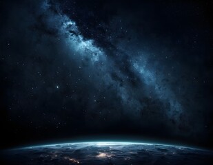 A clear night sky filled with shimmering stars over a dark blue atmospheric backdrop