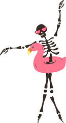 Funny Skeleton with an inflatable circle. Cute character Skeleton Bones.